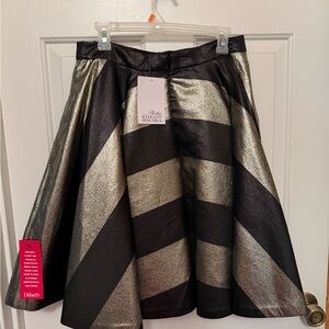 Badgley Mischka Black and Gold Metallic Striped Skater Skirt
